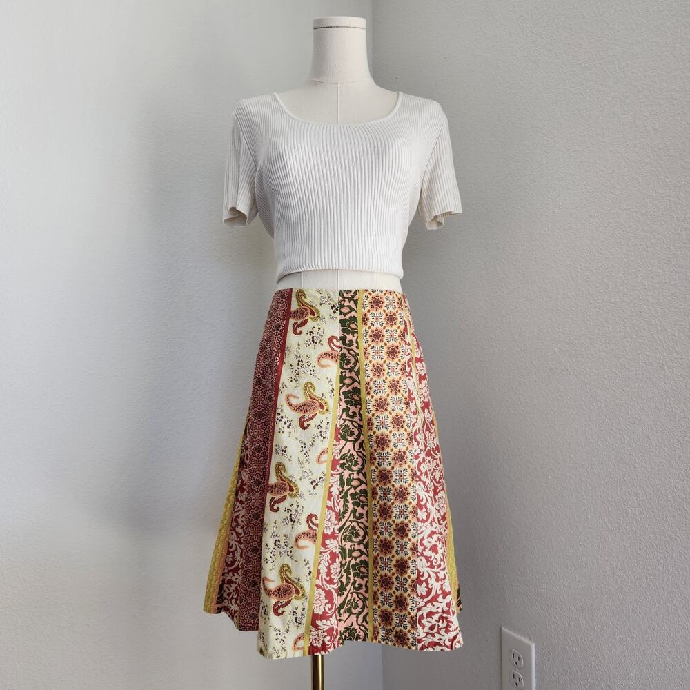 Vintage 579 90s White Pink Green Paisley Patchwork A Line Mini Skirt 12 - Picture 12 of 12